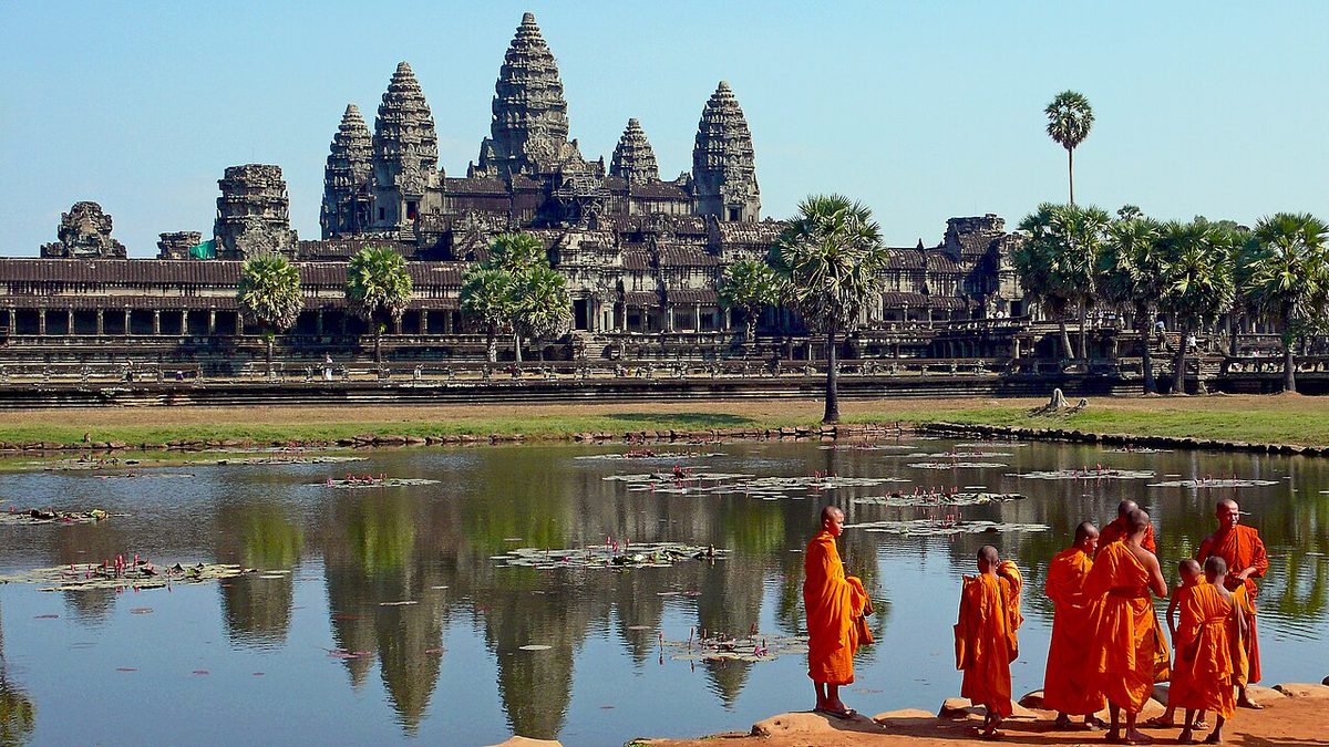 Angkor Wat temple complex at sunrise, Cambodia