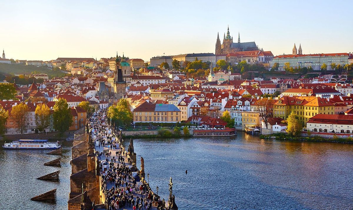 Old Town Square and historic rooftops in Prague, Czech Republic