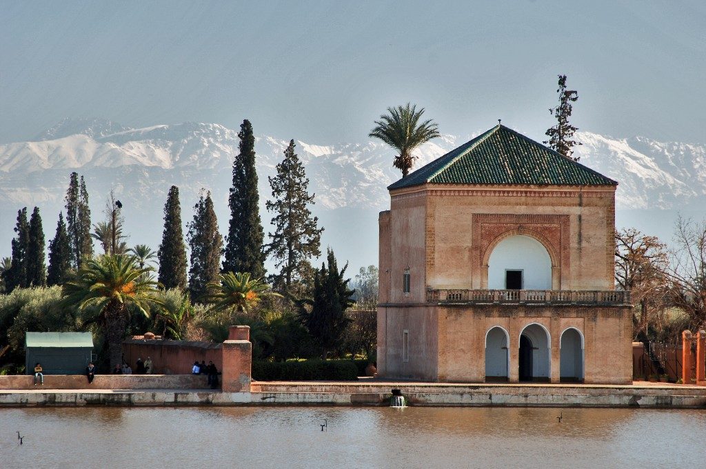 Marrakesh medina and Koutoubia Mosque at dusk, Morocco